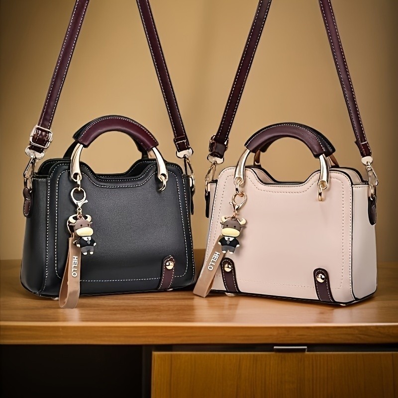Bolsa Feminina Transversal Grande Capacidade Elegante De PU Com Alça Superior E Alça Ajustável, Com Chaveiro tiko