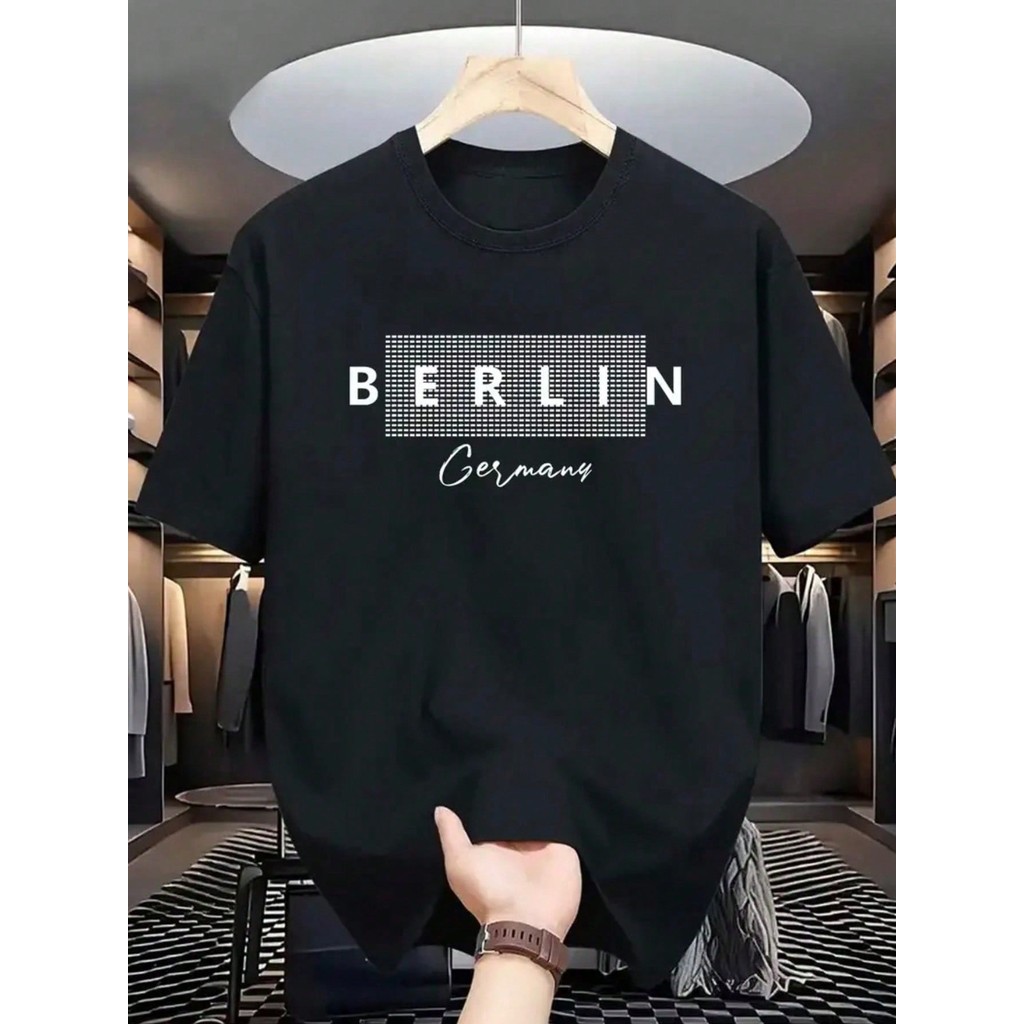 Camiseta Masculina Berlin Germany Camisa Manga Curta Estampa Criativa Casual Versátil e Confortável 100% Algodão