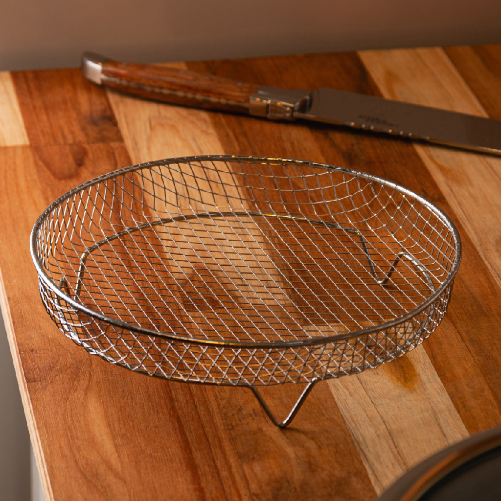 Suporte Redondo Aço Inox Lyor Empilhável Air Fryer Fritadeira Organizador com Pé 19,5CM X 19,5CM X 4,5CM