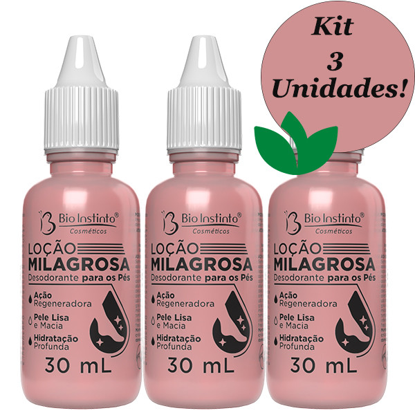 KIT 3 Unidades LOÇÃO MILAGROSA Desodorante Para os Pés 30mL BIO INSTINTO