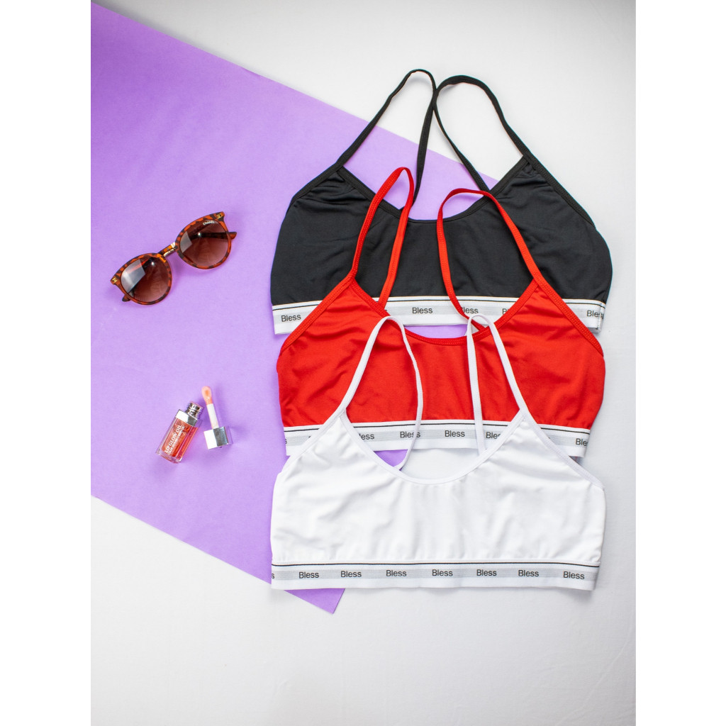 Kit 03 tops top academia sem bojo com forro elástico exposto cores variadas