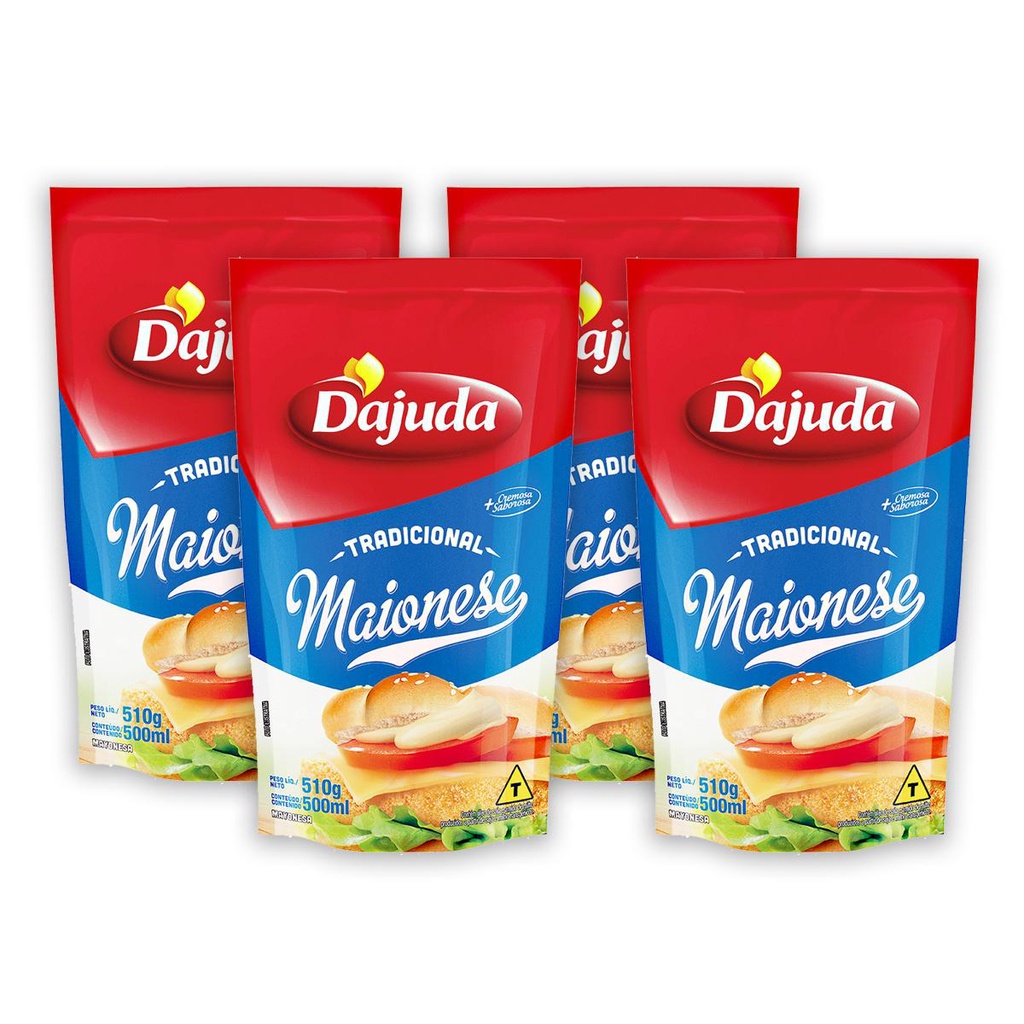 4Un Maionese DAjuda 510G Para Hamburguer Hot Dog Lanches Petiscos Pastéis Batata Frita
