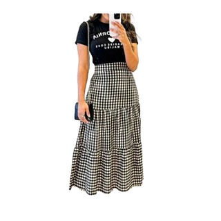 Saia Xadrez Longa Babados Moda Evangelica Feminina 2621
