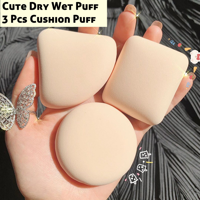 Maquiagem Cosmética De 3 Peças Seca Úmida Utilizável Puff Sponge Cushion Para Foundation Powder Soft E Cute