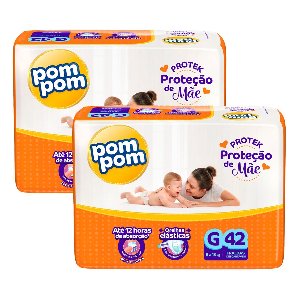 Kit 2 Fraldas Pom Pom Derma Protek Mega G com 42un cada em Oferta na Shopee