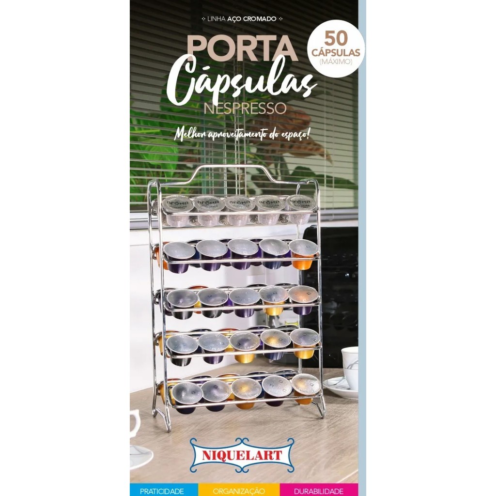 Suporte Porta 50 Cápsulas Café Nespresso Bancada Cappuccino N136 Niquelart