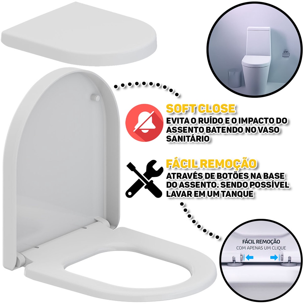Assento Sanitário Tampa De Vaso Smart Fechamento Suave Modelo D Roca Deca Celite Icasa Tigre Original em Oferta na Shopee