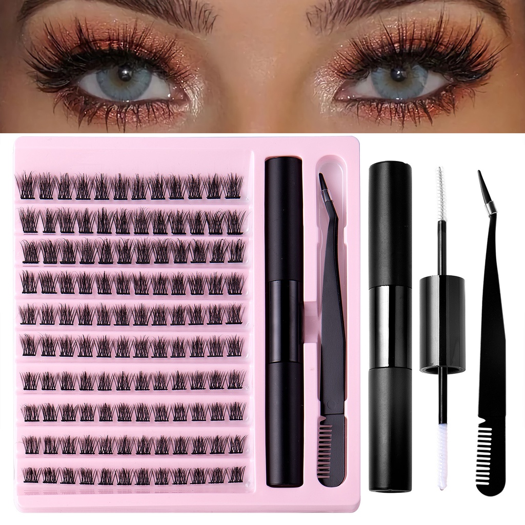 Single cluster DIY eyelash extension kit eyelash 2in1 double head adhesive 120 clusters 10mm-14mm