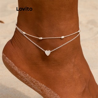 Lovito Casual Tornozeleira Feminina Lisa de Coração LFA01118 (Prateado)