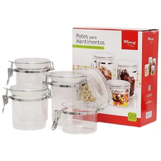 POTES HERMETICOS ACRILICO KIT COM 4 PARA MANTIMENTOS WINCY