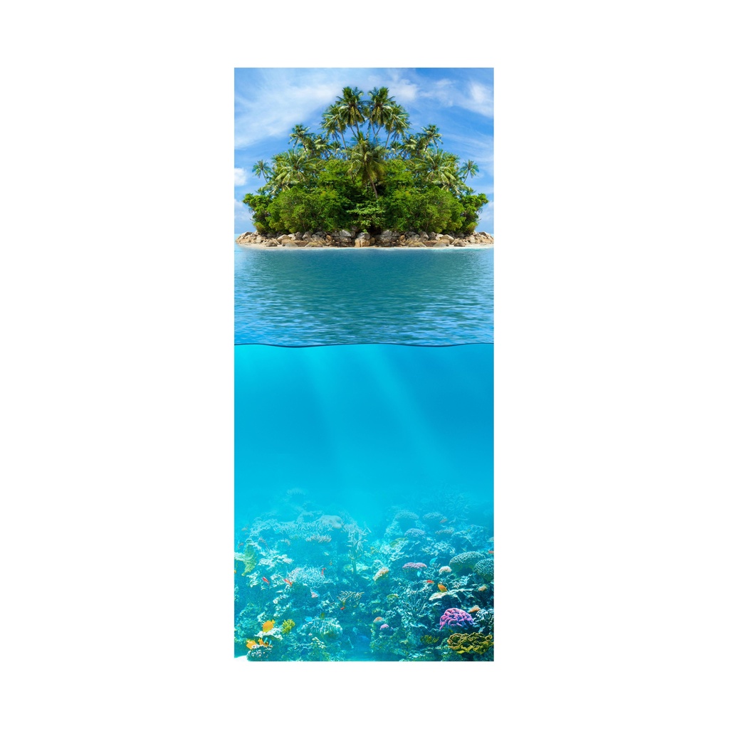 Adesivo Decorativo Porta Ilha Fundo Do Mar Oceano Azul Coral