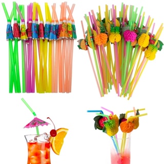 48 Un. Canudo Colorido para Drinks Festas Canudo Flexível Frutas Guarda-chuva Festa Tropical Flamingo Canudo para Bar em Oferta na Shopee