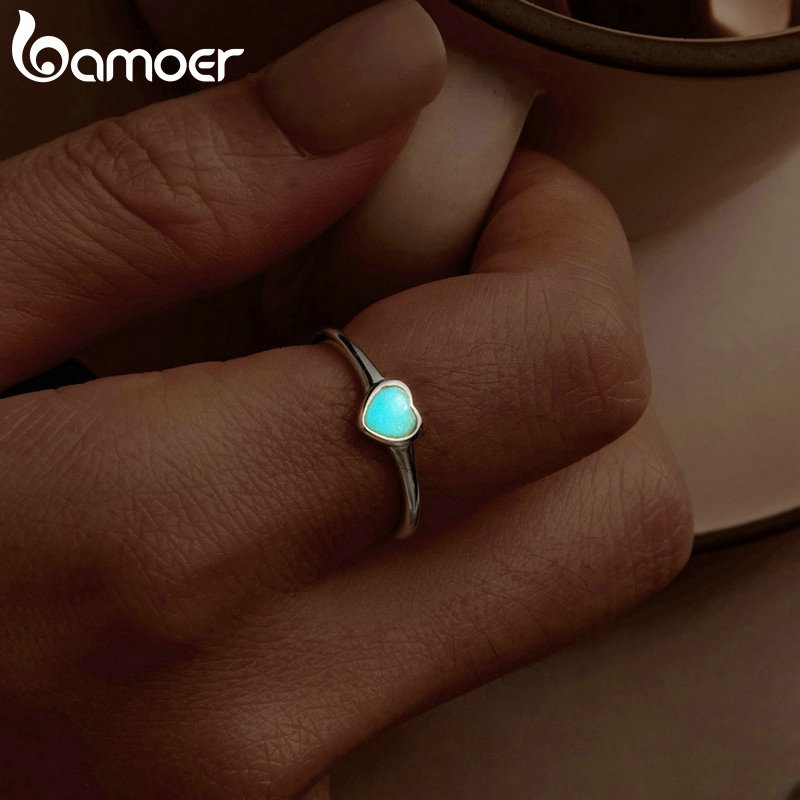 Detalhes do Bamoer 925 Sterling Sliver Ring Anel Luminoso Coração Jóias De Moda Para Mulheres