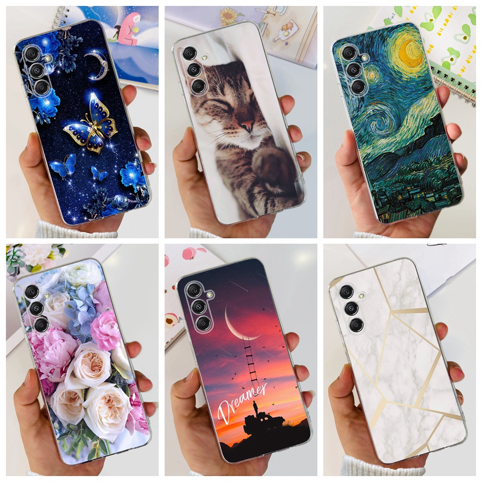 Para Samsung M34 5G Capa M346B Flores De Moda Estética À Prova De Choque Funny Cute Painted Soft TPU Galaxy Telefone Silicone Transparente