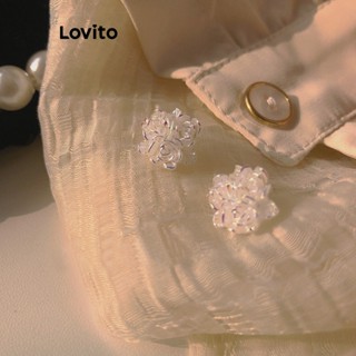 Lovito Brincos Casuais De Flores Lisas Para Mulheres LNA32554 (Branco)