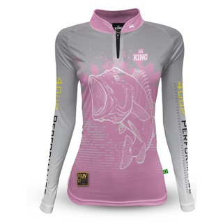 Camiseta de Pesca Feminina Tucunare Rosa Manga Longa Novo Modelo King com Proteção Solar UV50+ em Oferta na Shopee