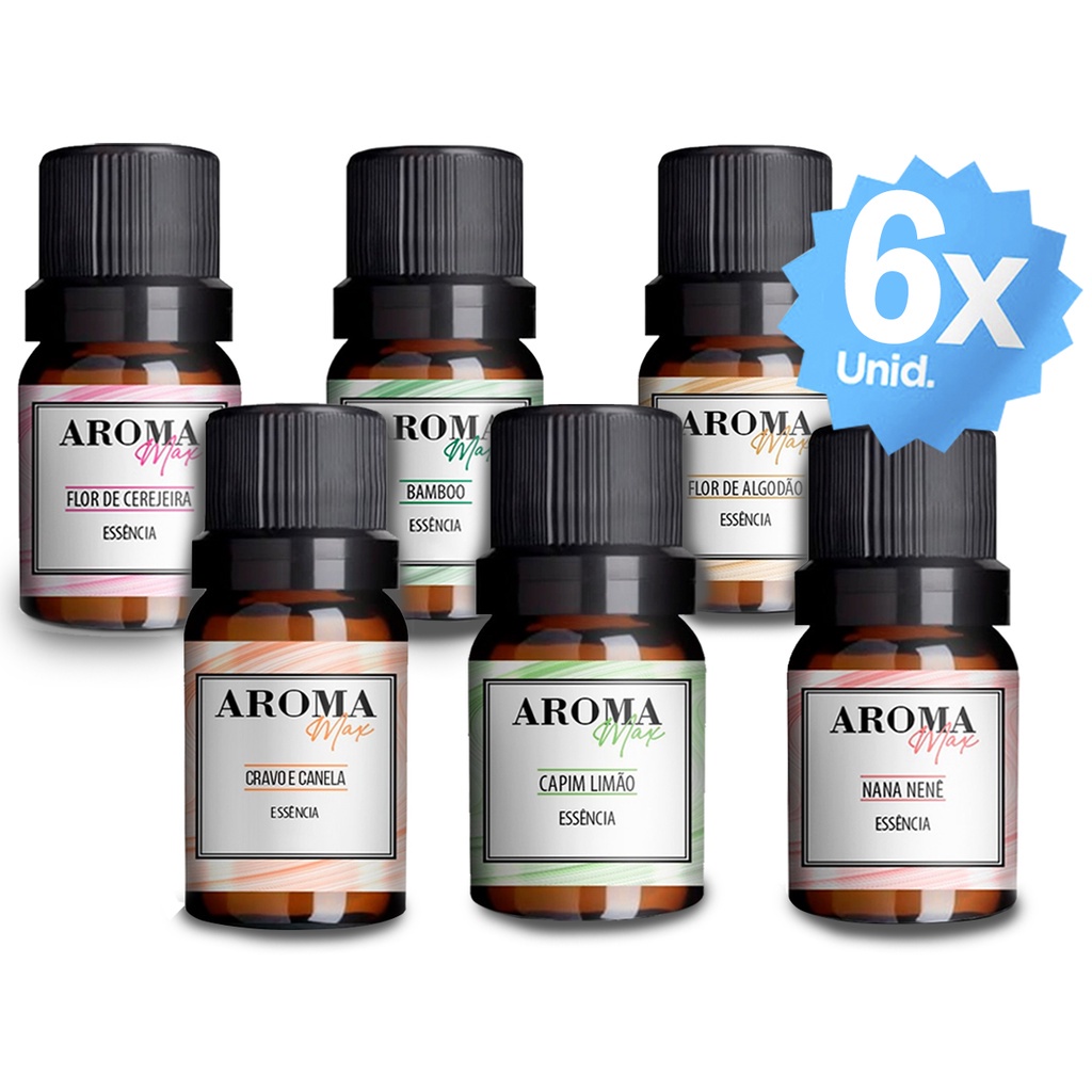 Kit Essência Para Difusor Elétrico Aromatizador Ambiente Facil Uso kit Mais vendido 6 Unidades 10ml