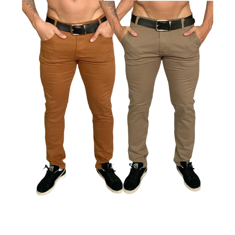 Kit 2 Calça Sarja Masculina Com Lycra Elastano Slim em Oferta na Shopee