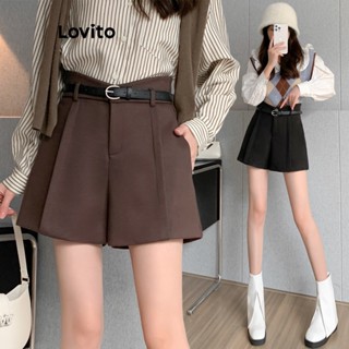 Lovito Shorts Básicos Casuais Com Bolso Liso Para Mulheres LNE35063 (Café/Preto)