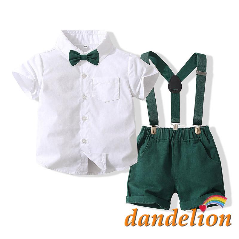 Conjunto de Roupas de Menino Gentil para Bebês de 6 Meses a 4 Anos - Camisa de Botão de Manga Curta + Shorts com Suspensório em Oferta na Shopee