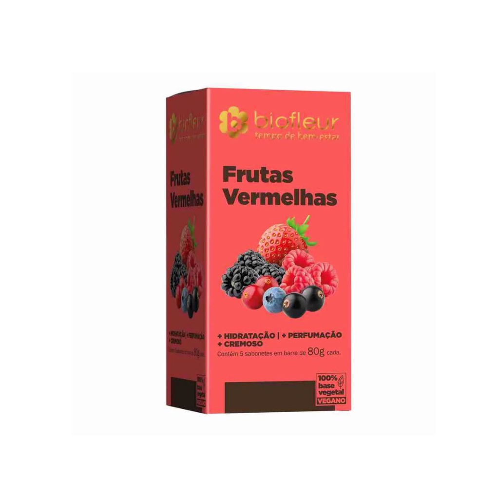 Sabonete Biofleur Kit 5 Unidades 80g Frutas Vermelhas em Oferta na Shopee