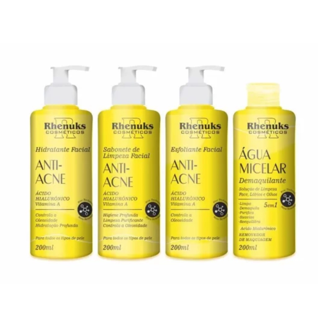 SKIN CARE ANTI ACNE COM SABONETE HIDRATANTE ESFOLIANTE DEMAQUILANTE - KIT FACIAL RHENUKS