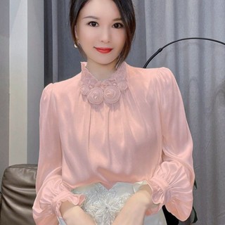 Blusa De Manga Comprida Moda Feminina Camisa Branca Elegante Mais Tamanho Escritório Satin Tops 2023 Novo