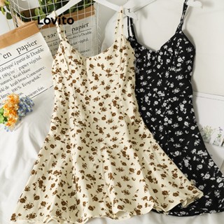 Lovito Boho Vestido Feminino com Estampa Floral L68ED319 (Damasco/Preto)