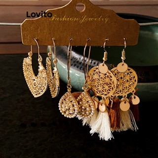 Lovito Brincos com Franjas, Pérolas e Folhas para Mulheres L60AD014 (Dourado)
