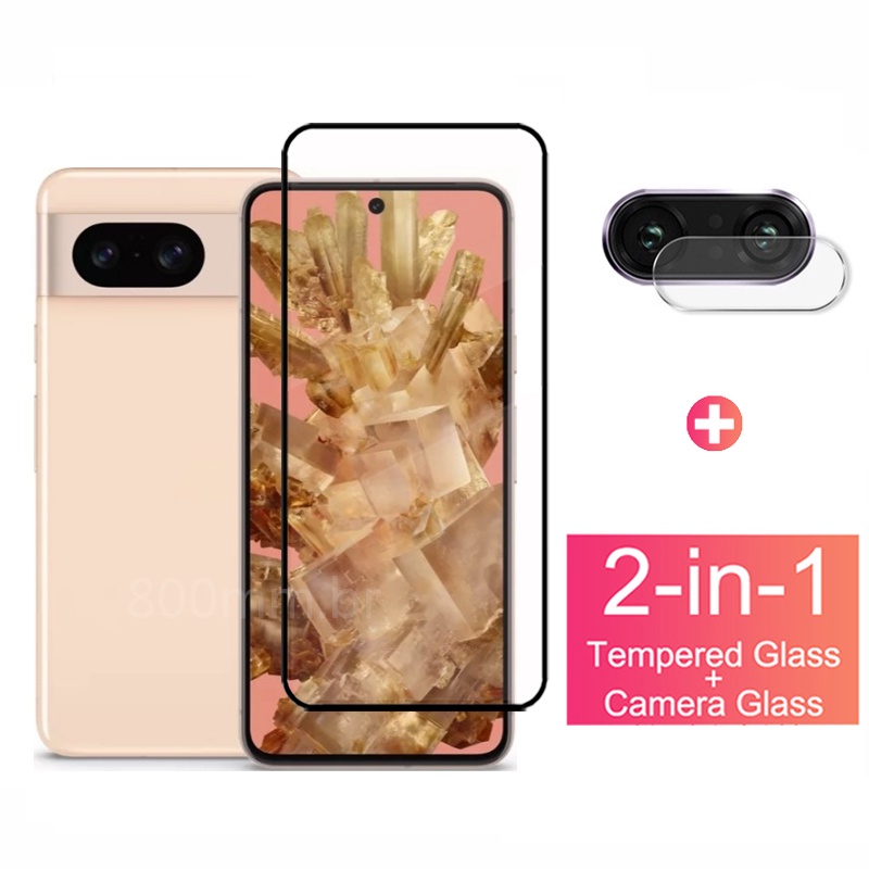 Película Protetora De Vidro e Câmera 9D 2 Em 1 Para Google Pixel 8 7 6 Pro 5 7a 6a 4a 4G 5G 4 3a XL