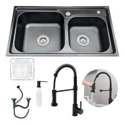 Cuba Cozinha Gourmet Pia Dupla Inox Preta Torneira Flexivel