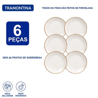 Aparelho de Jantar Jogo de Pratos 21 cm Sobremesa Tramontina Rústico Marrom em Porcelana Decorada 6 Peças em Oferta na Shopee