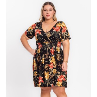 Vestido Feminino Plus Size Estampado Secret Glam Preto
