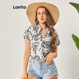 Lovito Blusa Floral Casual com Recortes para Mulheres LBL06119 (Multicolorido)