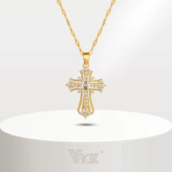 Vnox Páscoa 2026 Zircão Cruz Colar Para Mulheres Menina , Ouro 18K Vintage Jesus Joia Católica Presente Ela