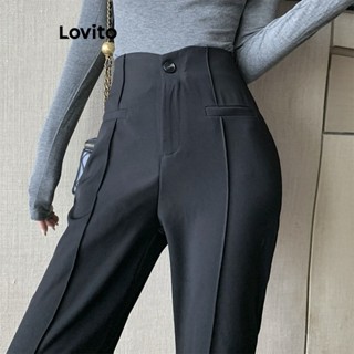 Lovito Calça Básica Casual Lisa Dividida Para Mulheres LNE35052 (Damasco/Preto)