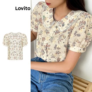 Lovito Casual Blusa com Babado e Gola Alta com Estampa Floral para Mulheres L74ED045
