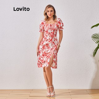 Lovito Boho Vestido Feminino com Fenda e Estampa Ditsy Floral LBL07078