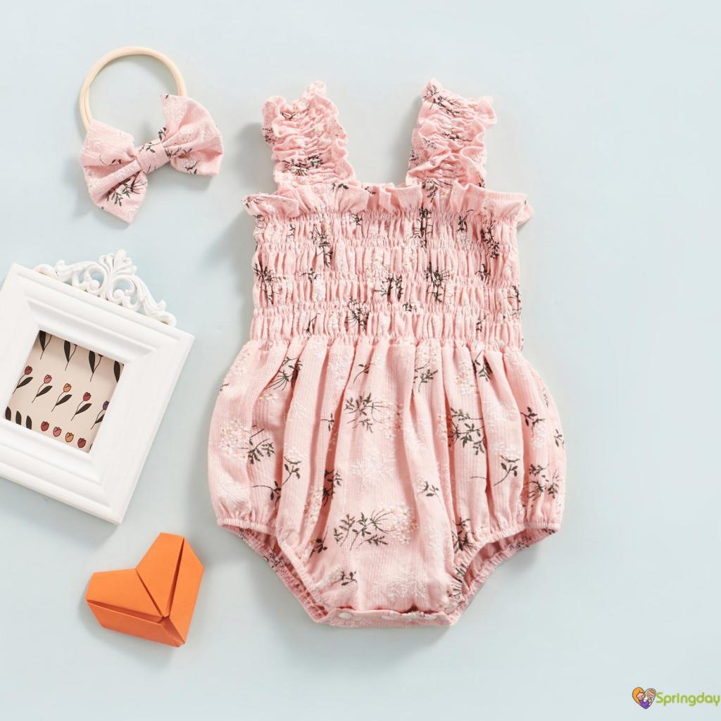 Macacão Infantil Bebê sem Mangas para Meninas, Verão Estampa Floral Macacão com Faixa na Cabeça,0-24 Meses em Oferta na Shopee