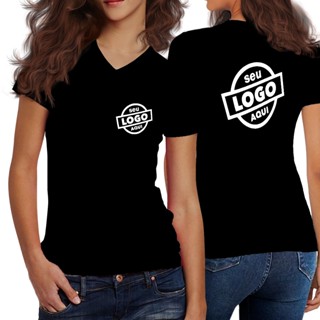 Camiseta Feminina Personalizada Sua Logo Aqui Estampa Frente e Costas malha fria pv