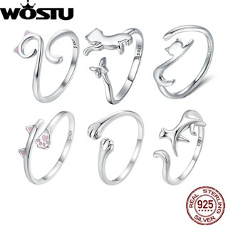 WOSTU 925 Sterling Silver Cute Cat Ring For Women Girl Band Anéis Festa Jóias Presente Para Namorada