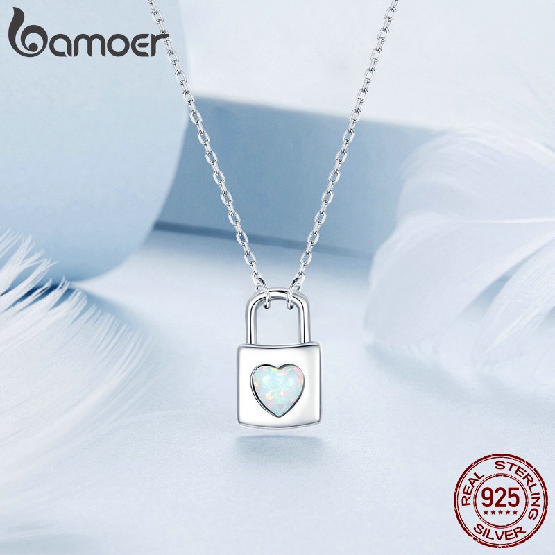 Detalhes do Colar De Fita Bamoer 925 Sterling Coração Jóias Com Fechadura Para Mulheres BSN377