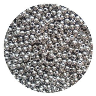 Miçanga bola lisa até 600pçs prata 4mm p/ bijuterias, colares e pulseiras