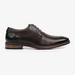 Sapato Social Casual Masculino Couro Ferracini Croco Cadarço Bentley Preto 3941-660I