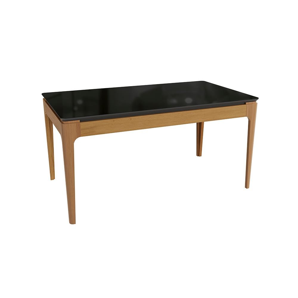 Mesa de Jantar Kappesberg em Madeira Maciça com Tampo de Vidro Preto Fosco 160cm - Home & Living