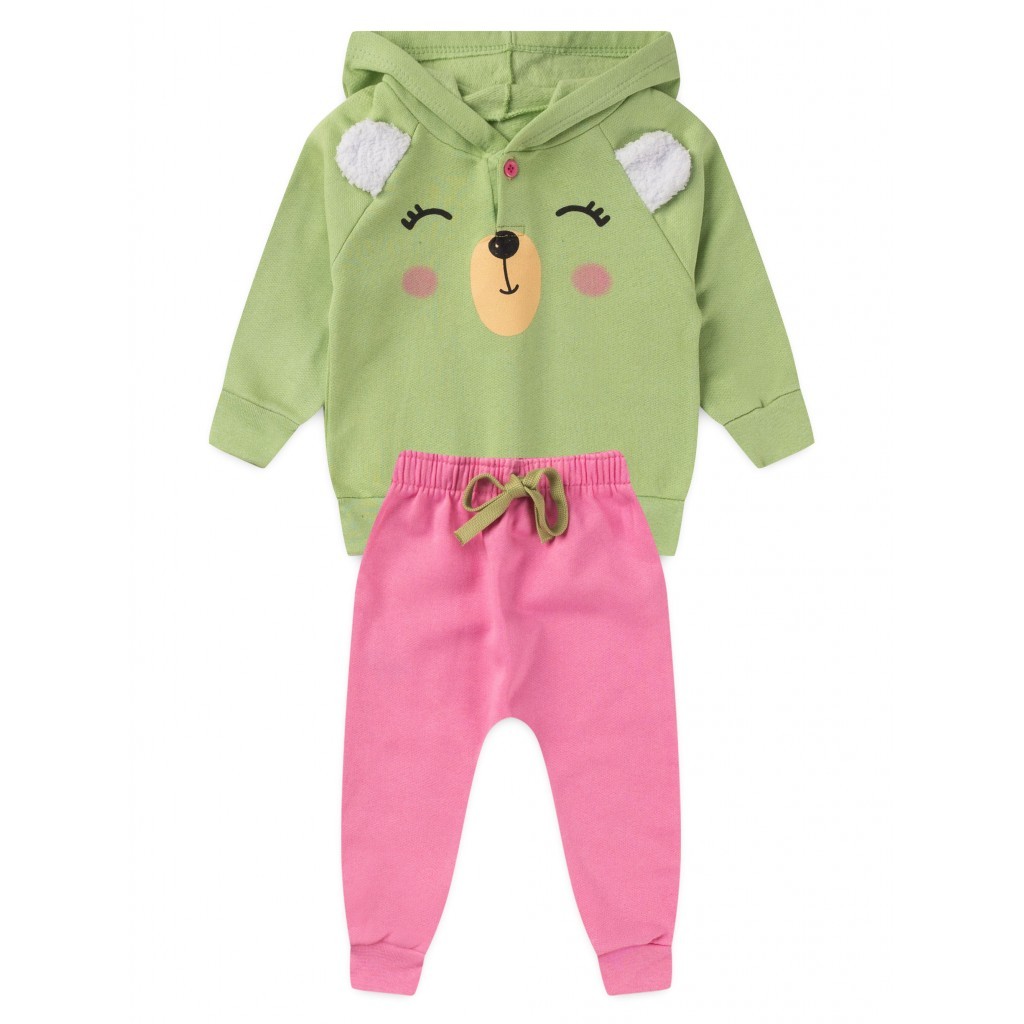 Conjunto Infantil Menina Moletom Peluciado Com capuz Ursinho