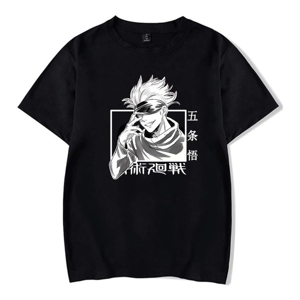 Camiseta Camisa Jujutsu Kaisen Anime Gojo Satoru Personagem Blusa Camisa Casual Unissex Feminino Masculino 100% Algodão