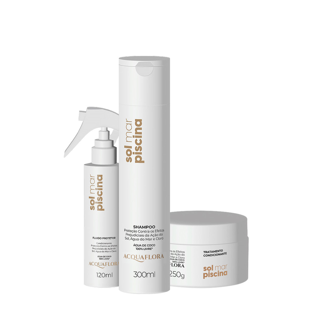 Kit Acquaflora Sol Mar Piscina Shampoo Máscara Leave-in (3 produtos) em Oferta na Shopee
