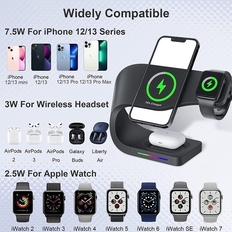 Base Carregadora 3 em 1 Magnética - iPhone 12/13/14 Pro Max e AirPods (Carregame