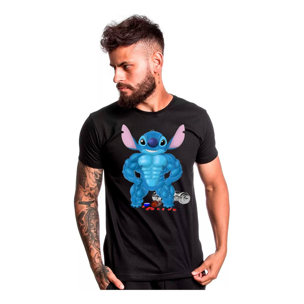 Camiseta Algodão Lillo Stitch Bombado Academia Lançamento Blusa Camisa Unissex Feminino Masculino 100% Algodão